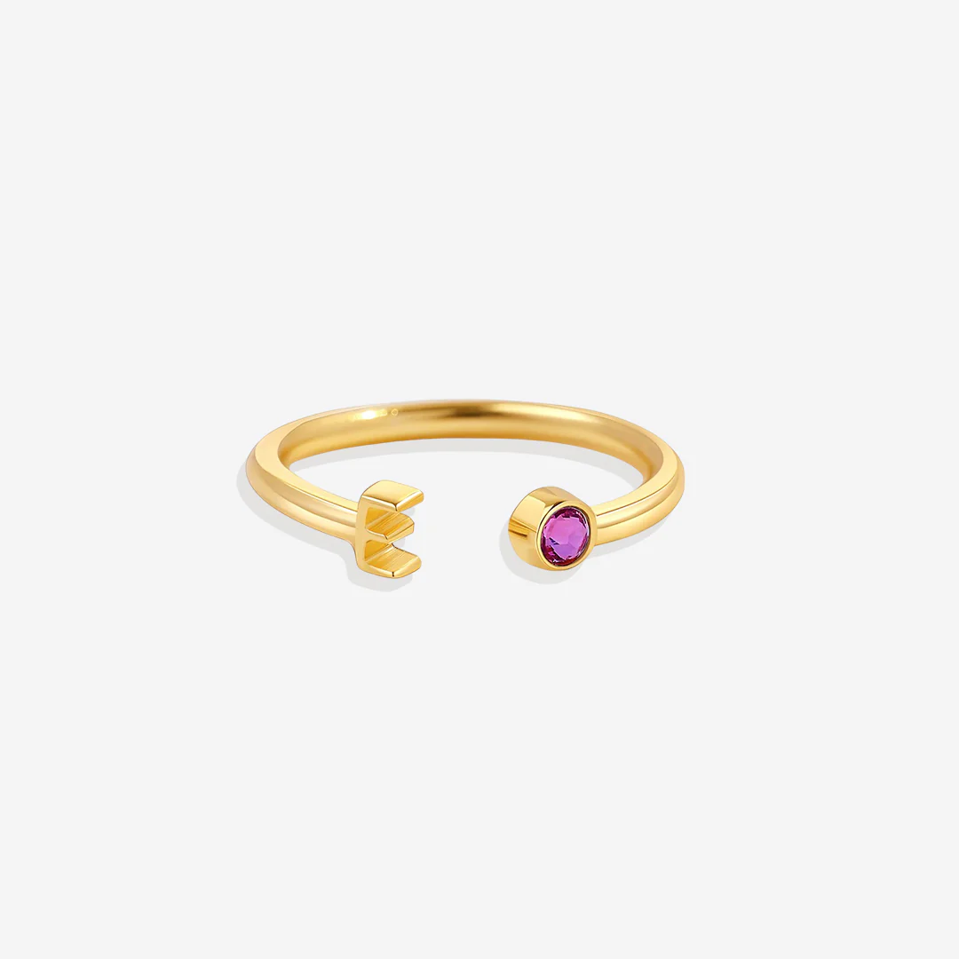 Dainty Birthstone Initial Ring