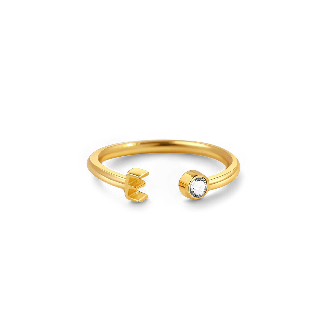 Dainty Birthstone Initial Ring