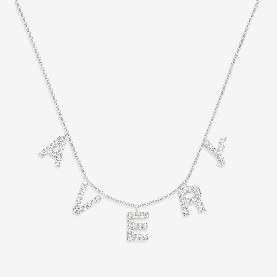 Pave Block Letter Name Necklace