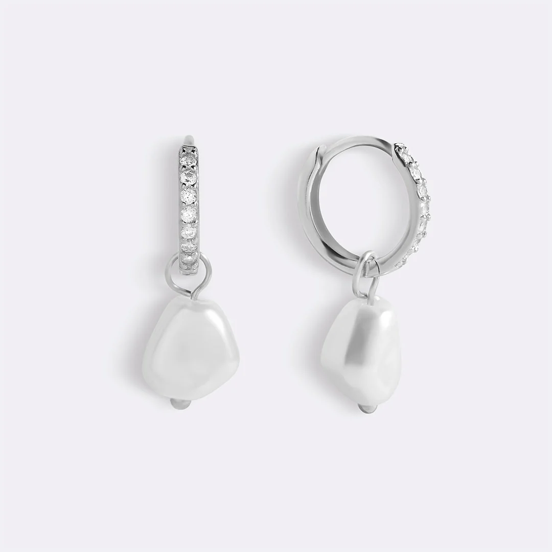 Freshwater Pearl Drop Pave Huggie Earrings