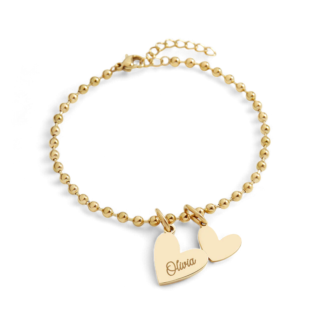 Personalized Beaded Double Heart Charm Bracelet