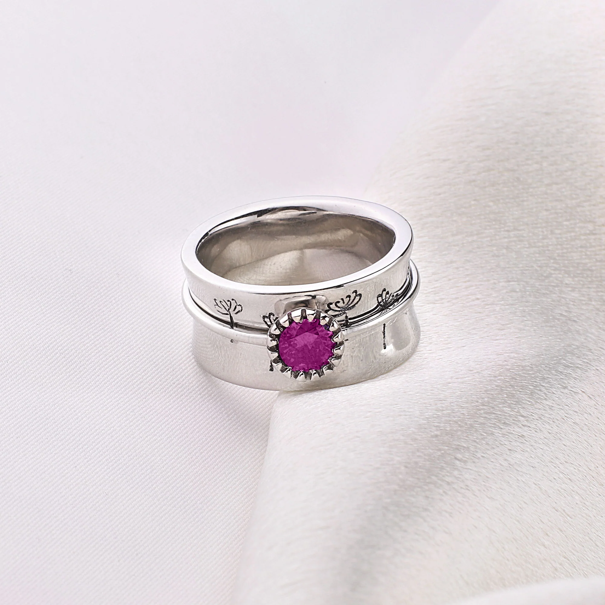 Silver Dandelion Birthstone Spinning Fidget Ring