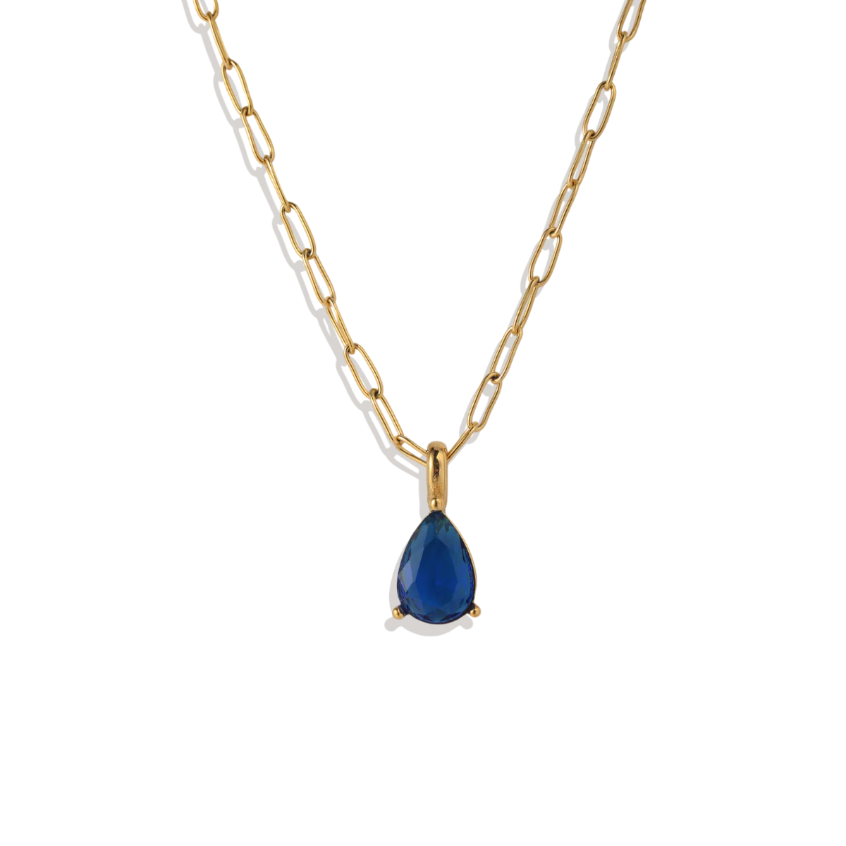 Birthstone Pendant Necklace with Dainty Paperclip Chain