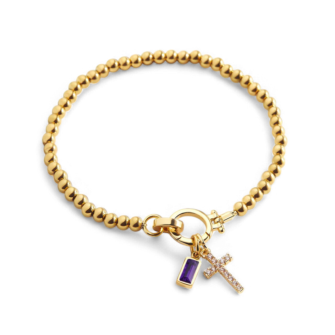 Cross Charm Birthstone Bracelet