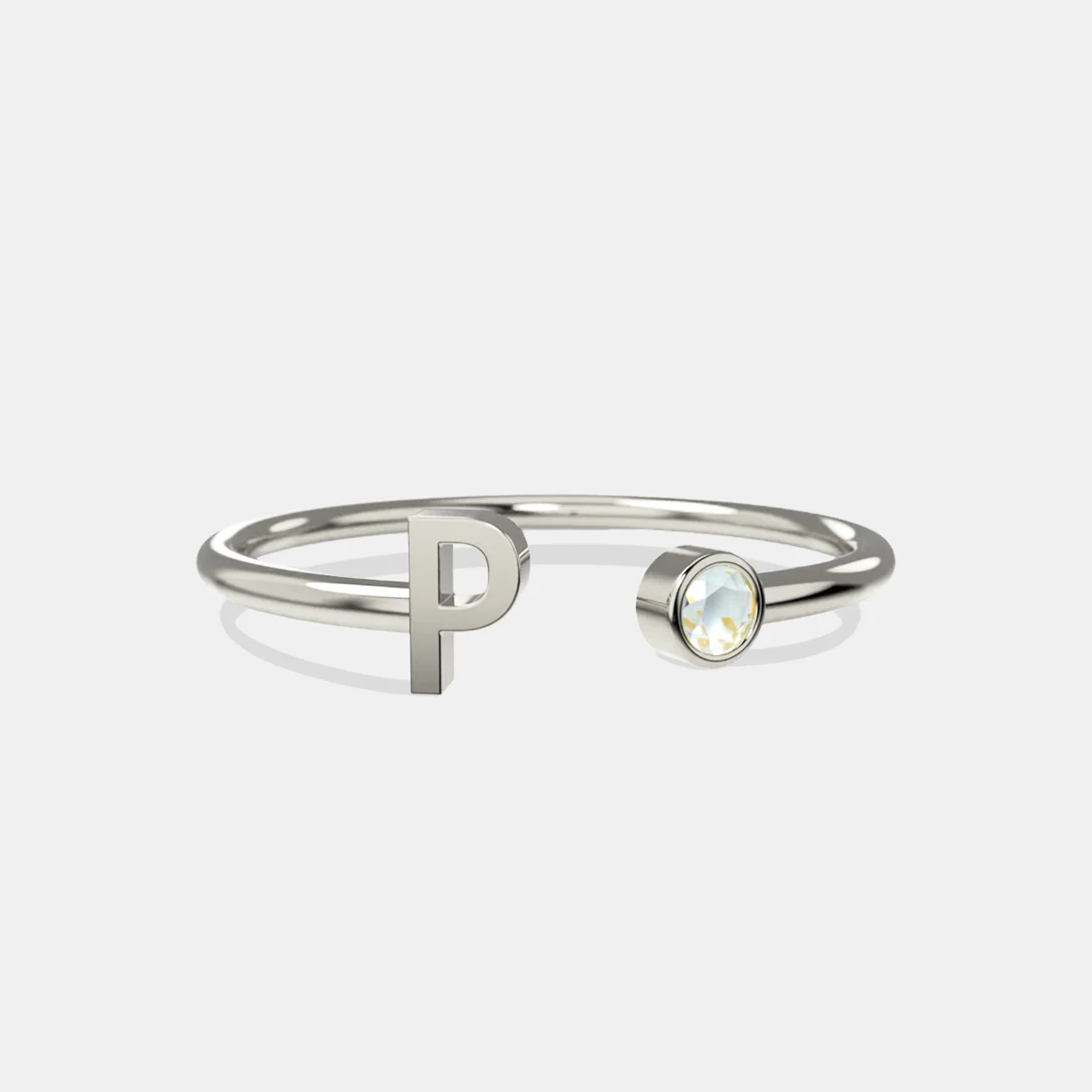Dainty Birthstone Initial Ring