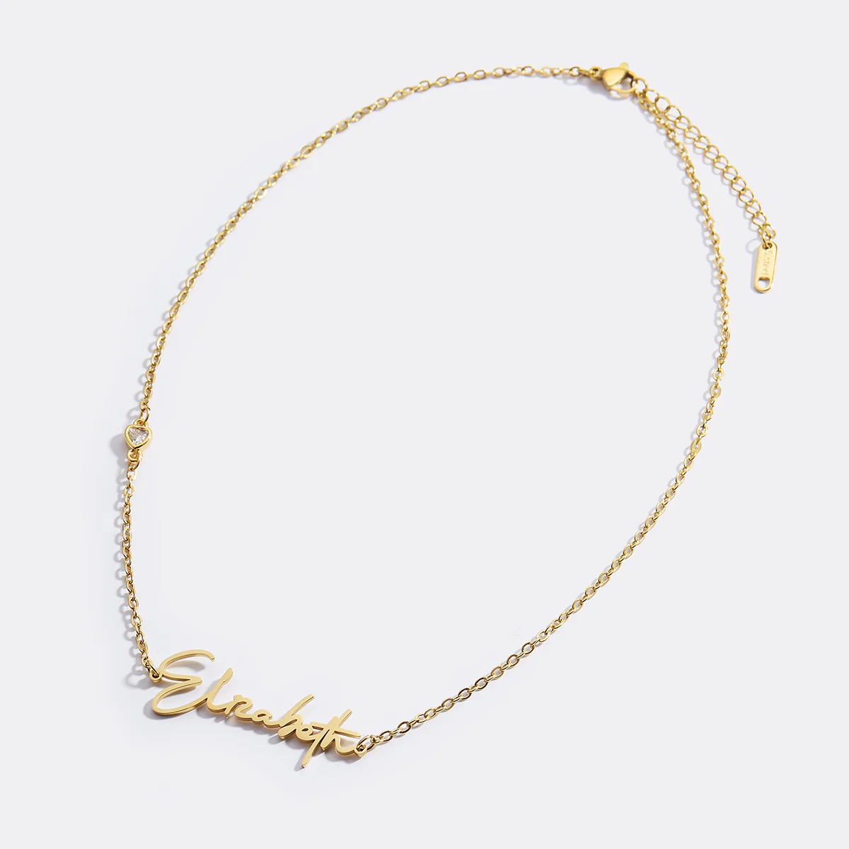 Modern Name Necklace with Heart Diamond Accent