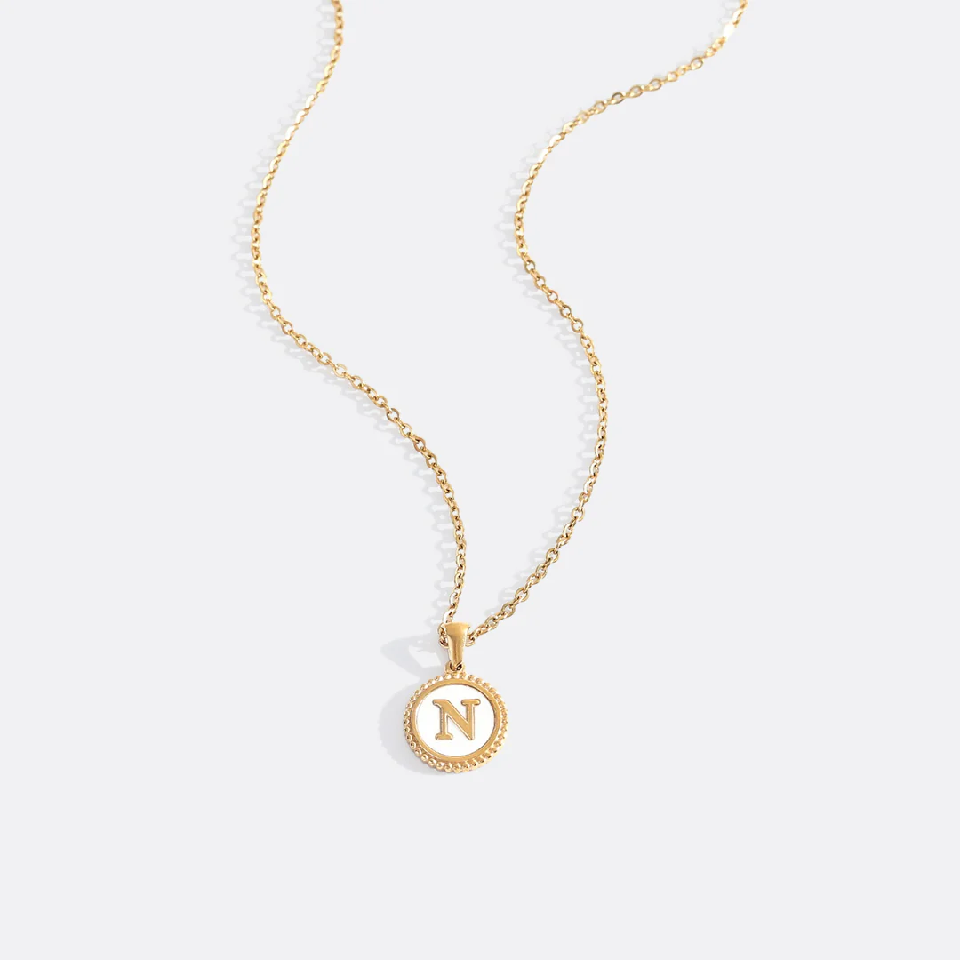 Mother of Pearl Disc Letter Necklace with Cable Chain