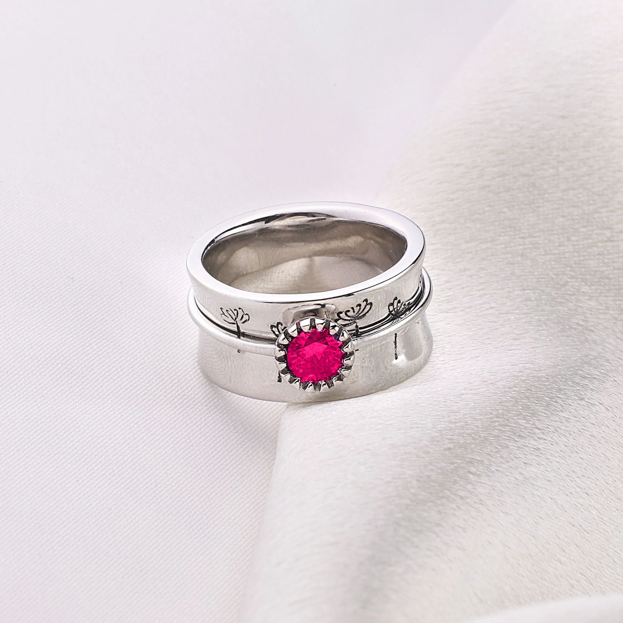 Silver Dandelion Birthstone Spinning Fidget Ring