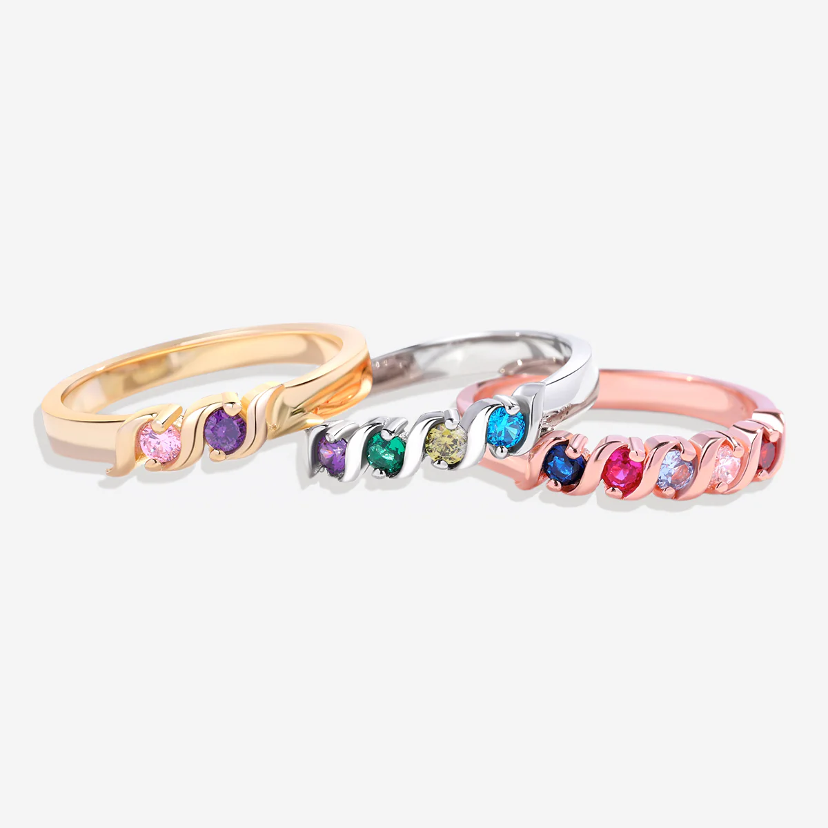 Personalized Wave Birthstones Ring