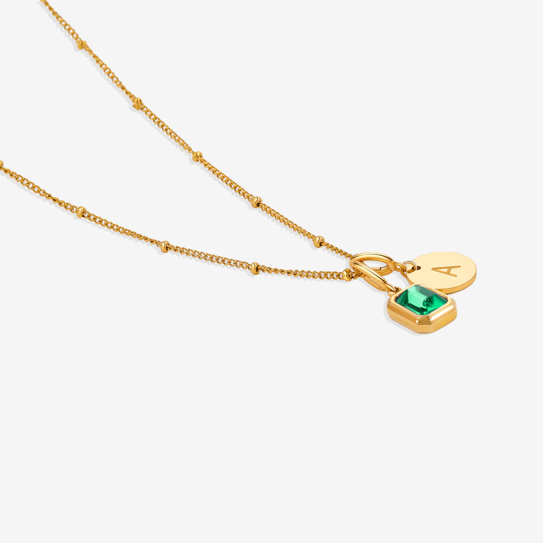 Baguette Birthstone & Initial Necklace
