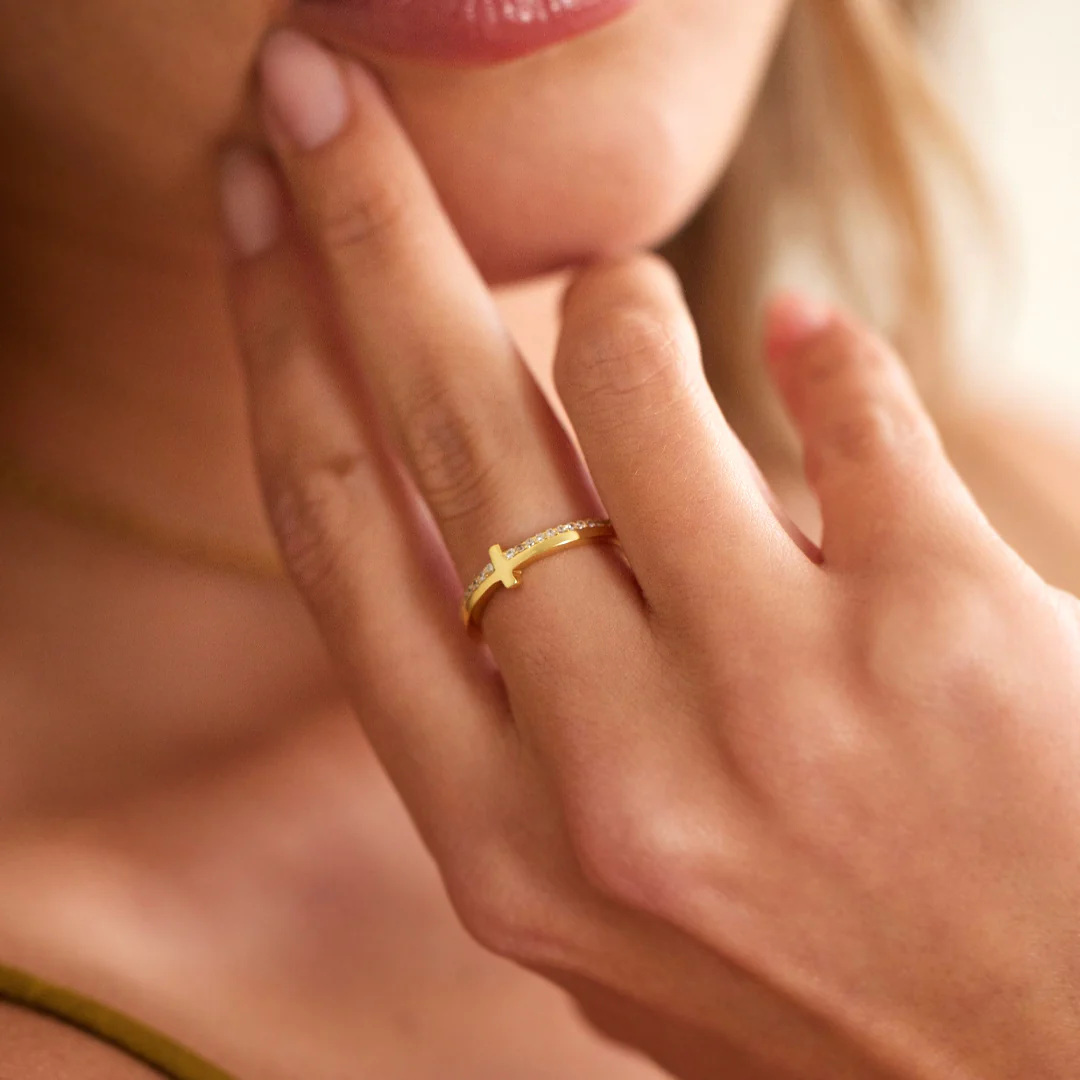 Let God Be In Control Golden Cross Ring