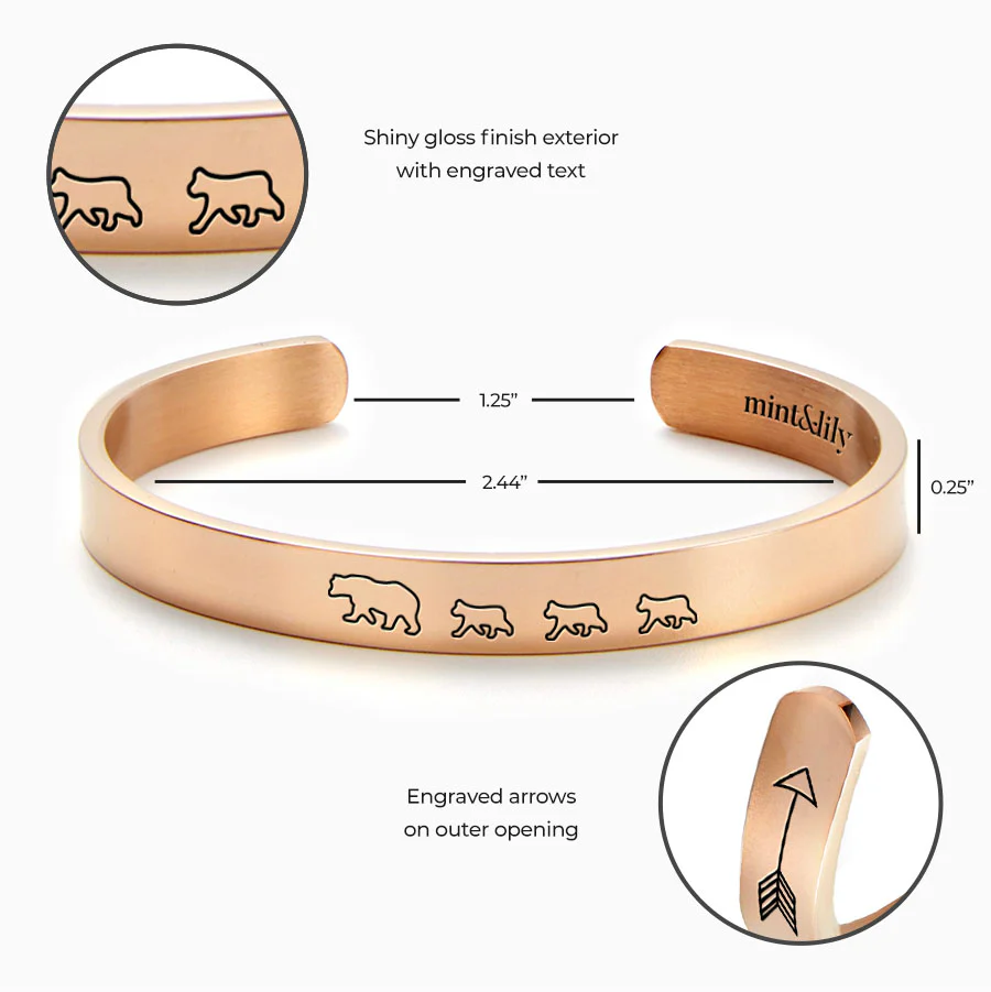 Mama Bear & Her Baby Bears Engraved Cuff Bracelet