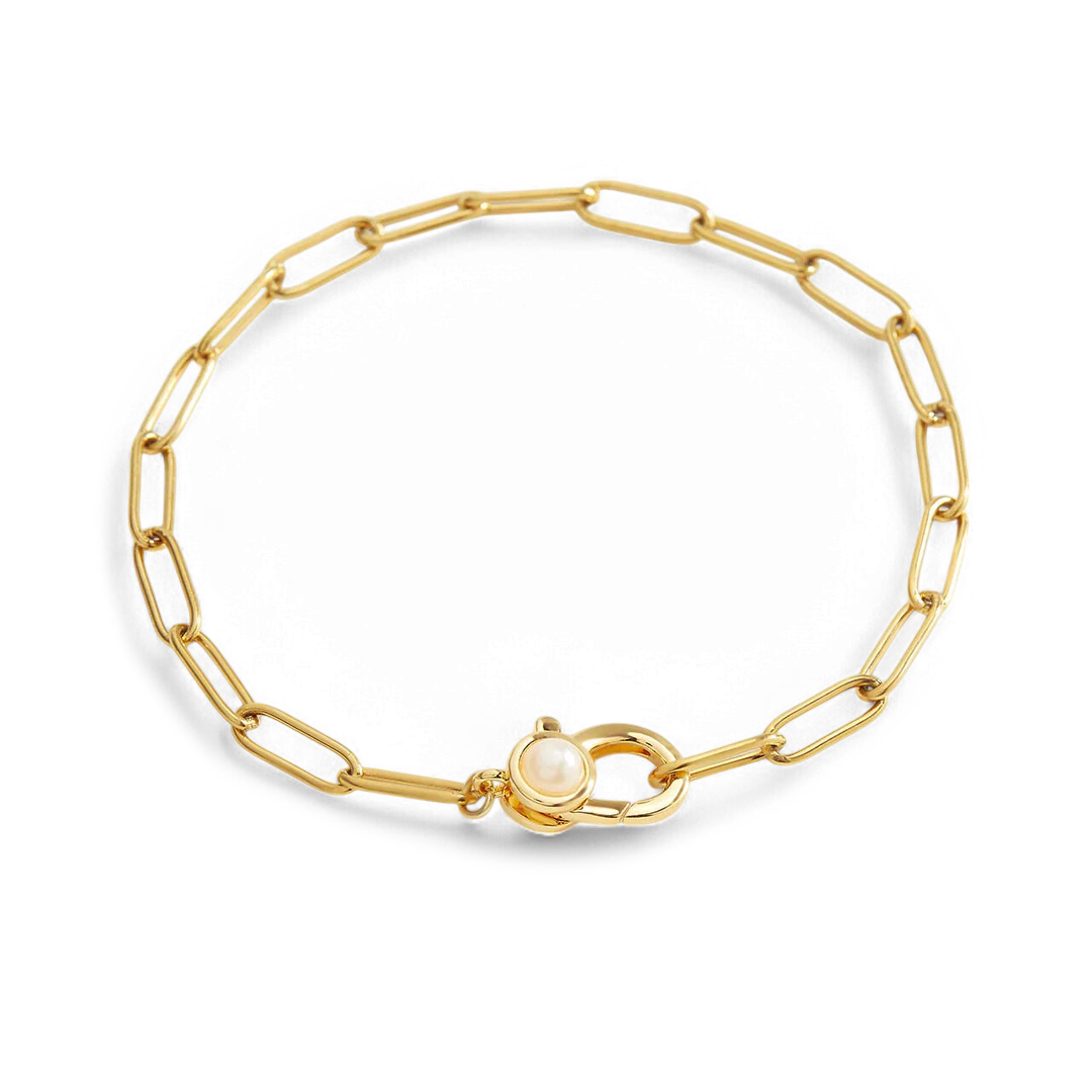 Paperclip Bracelet with Pearl Accent
