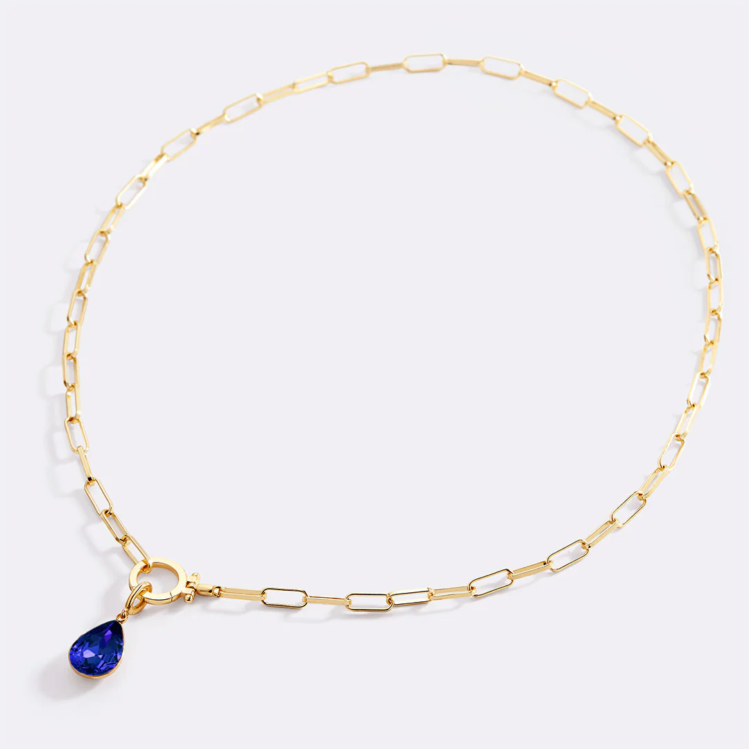 Mint Paperclip Necklace & Teardrop Birthstone Charm