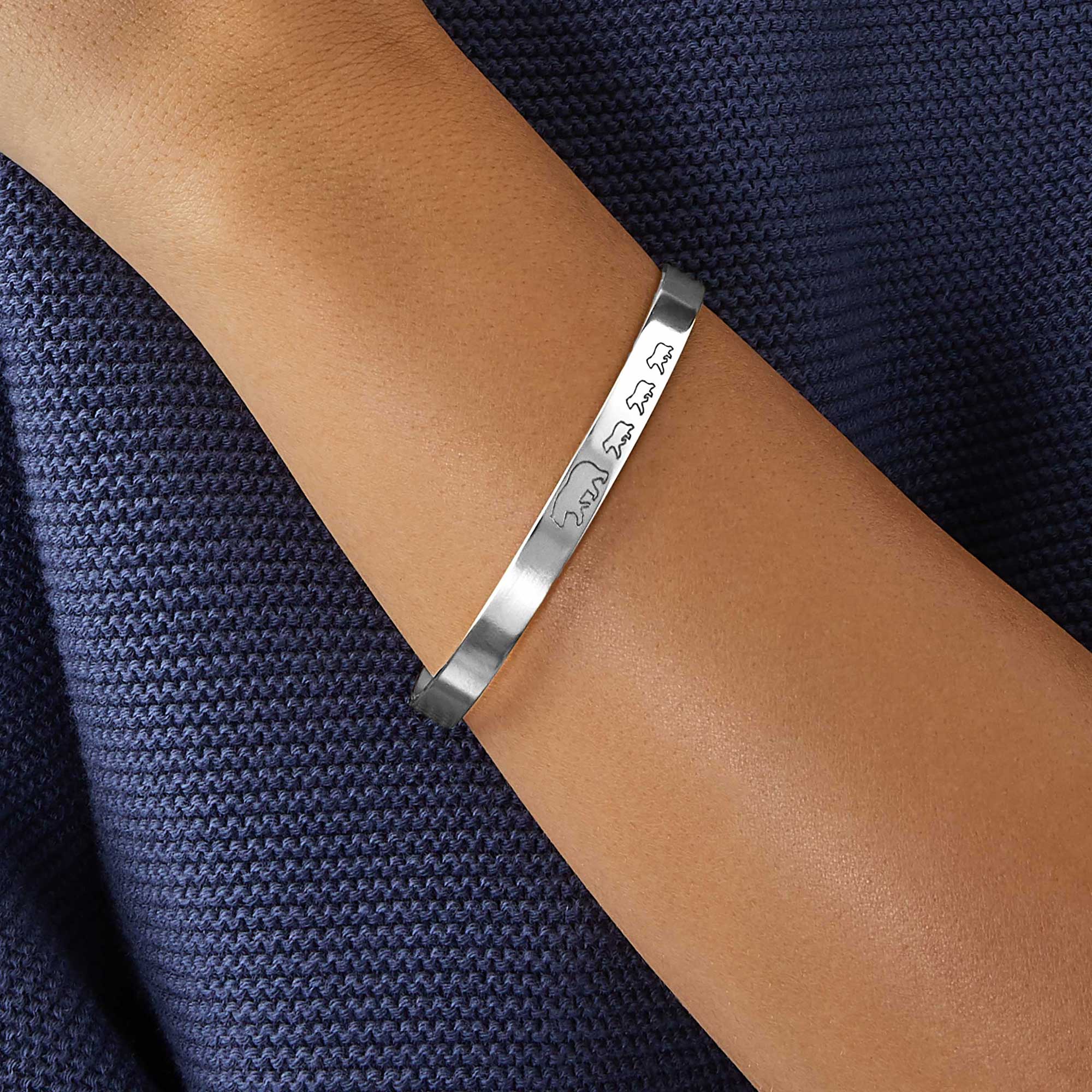 Mama Bear & Her Baby Bears Engraved Cuff Bracelet