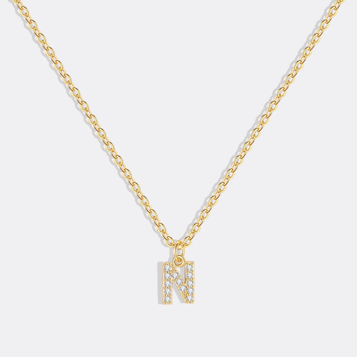 Gold Pavé Uppercase Initial Necklace