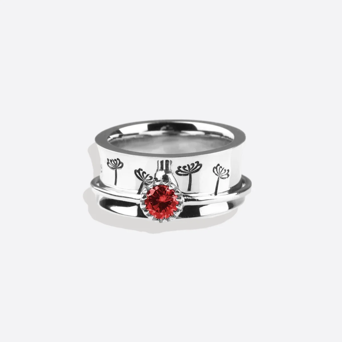 Silver Dandelion Birthstone Spinning Fidget Ring