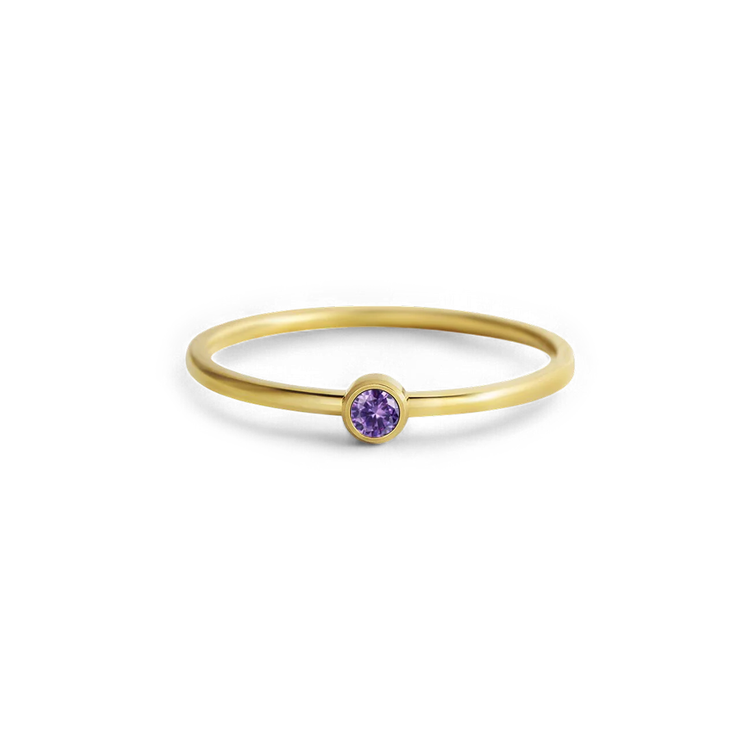 Minimalist Bezel-Set February Birthstone Stacking Band