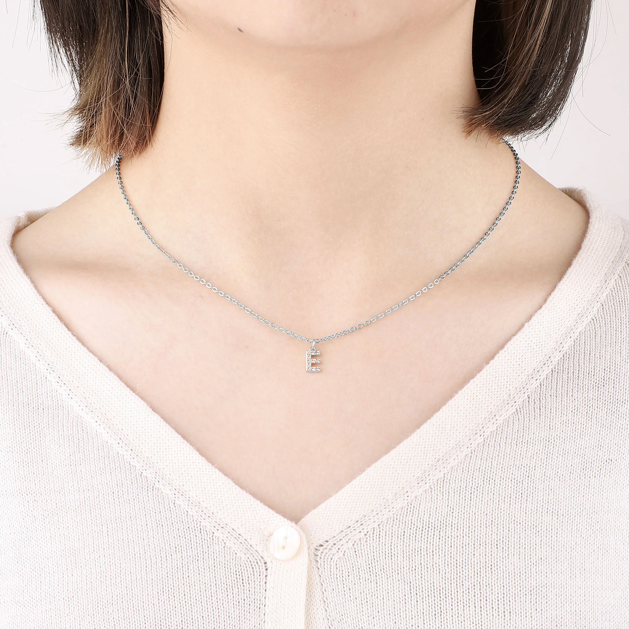 Sterling Silver Pavé Uppercase Initial Necklace