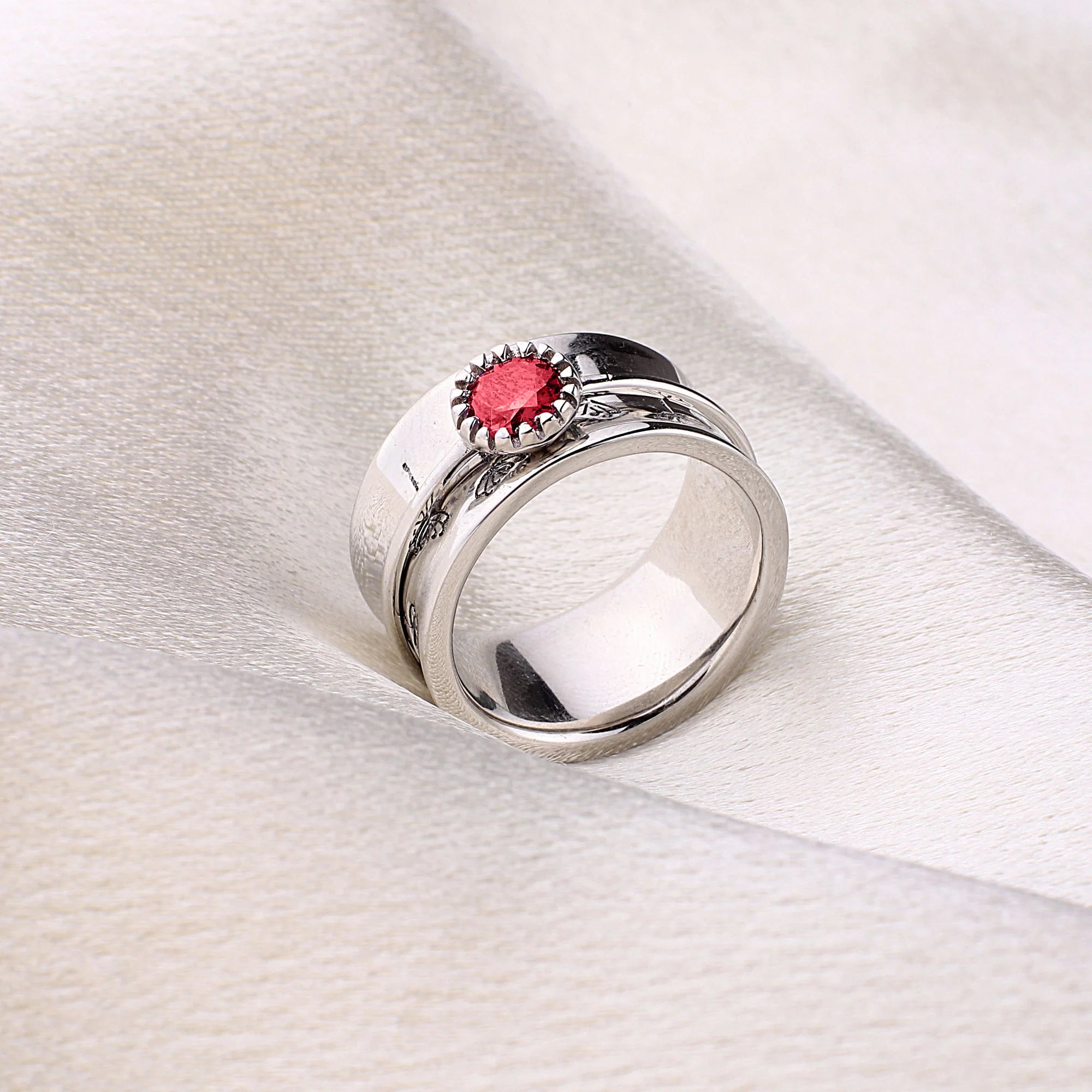 Silver Dandelion Birthstone Spinning Fidget Ring