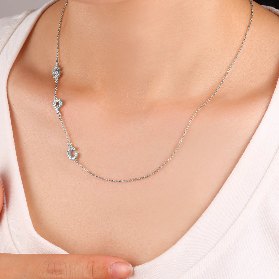 Sideways Pave Initials Necklace