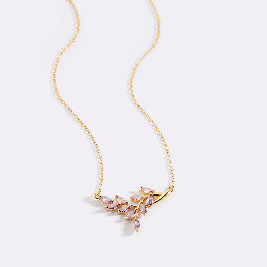 Birthstone Leaf Pendant Necklace