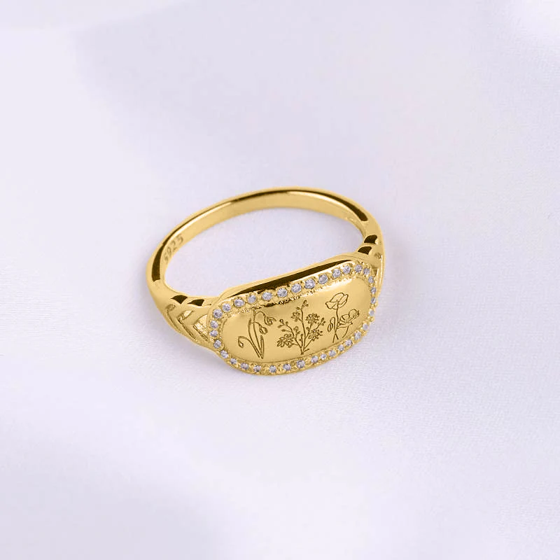 Personalized Birth Flower Bejeweled Ring