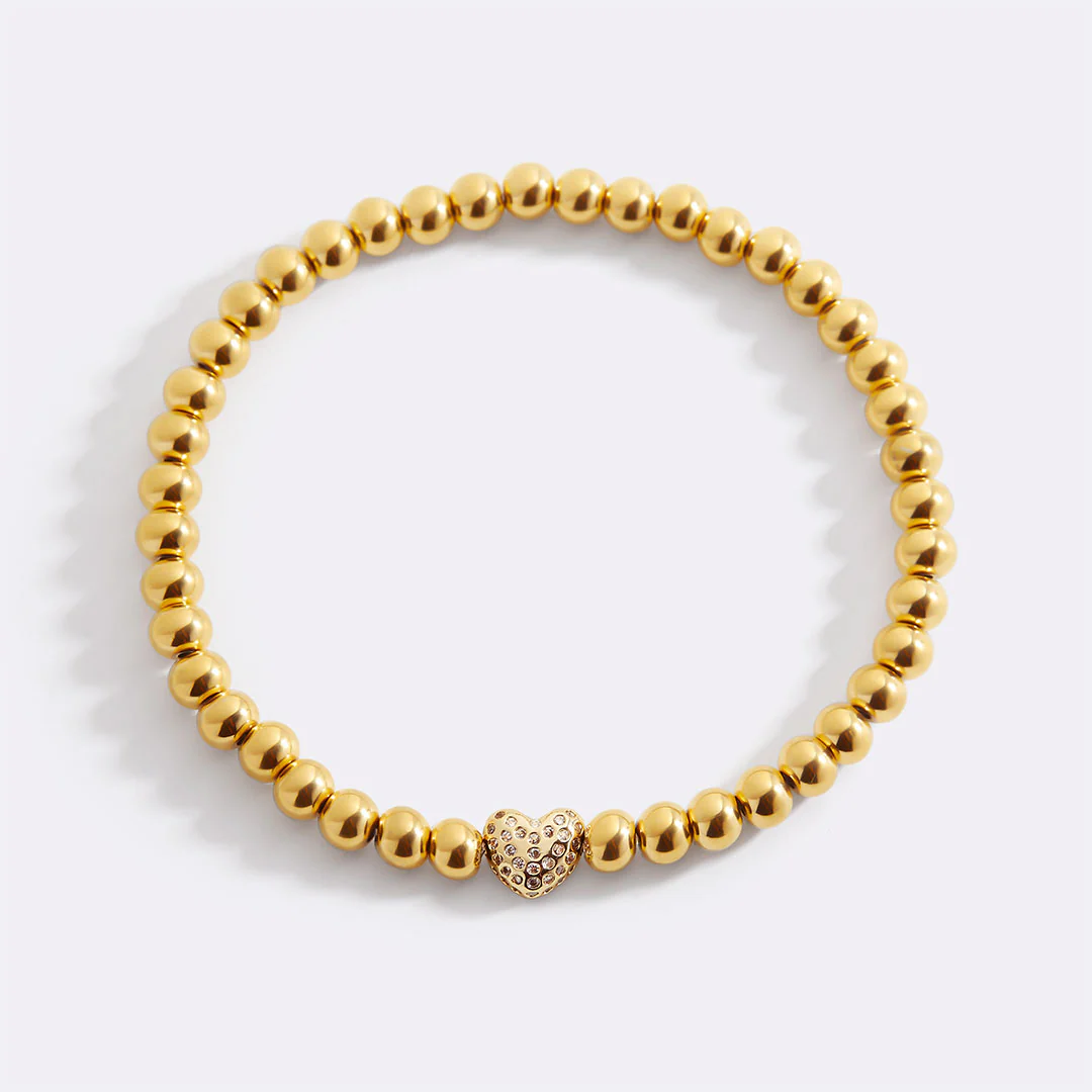 Pave Heart Gold Beaded Bracelet