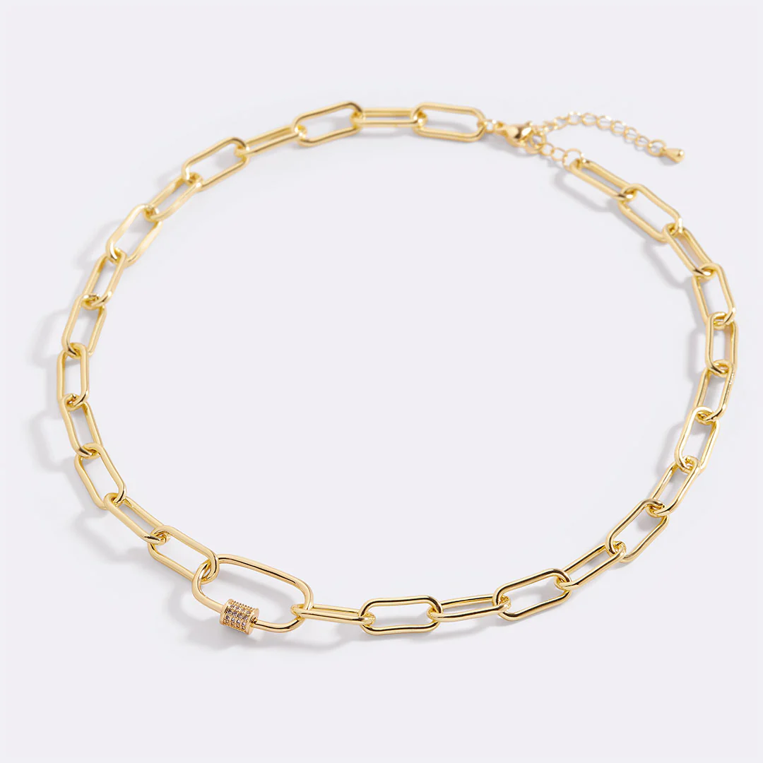 Link Chain Necklace with Pave Carabiner Clasp