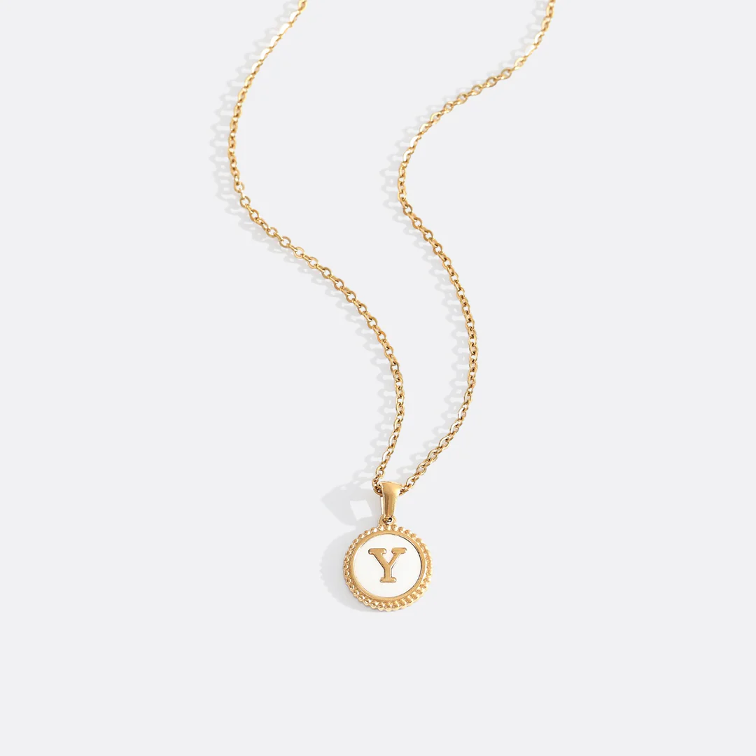 Mother of Pearl Disc Letter Necklace with Cable Chain