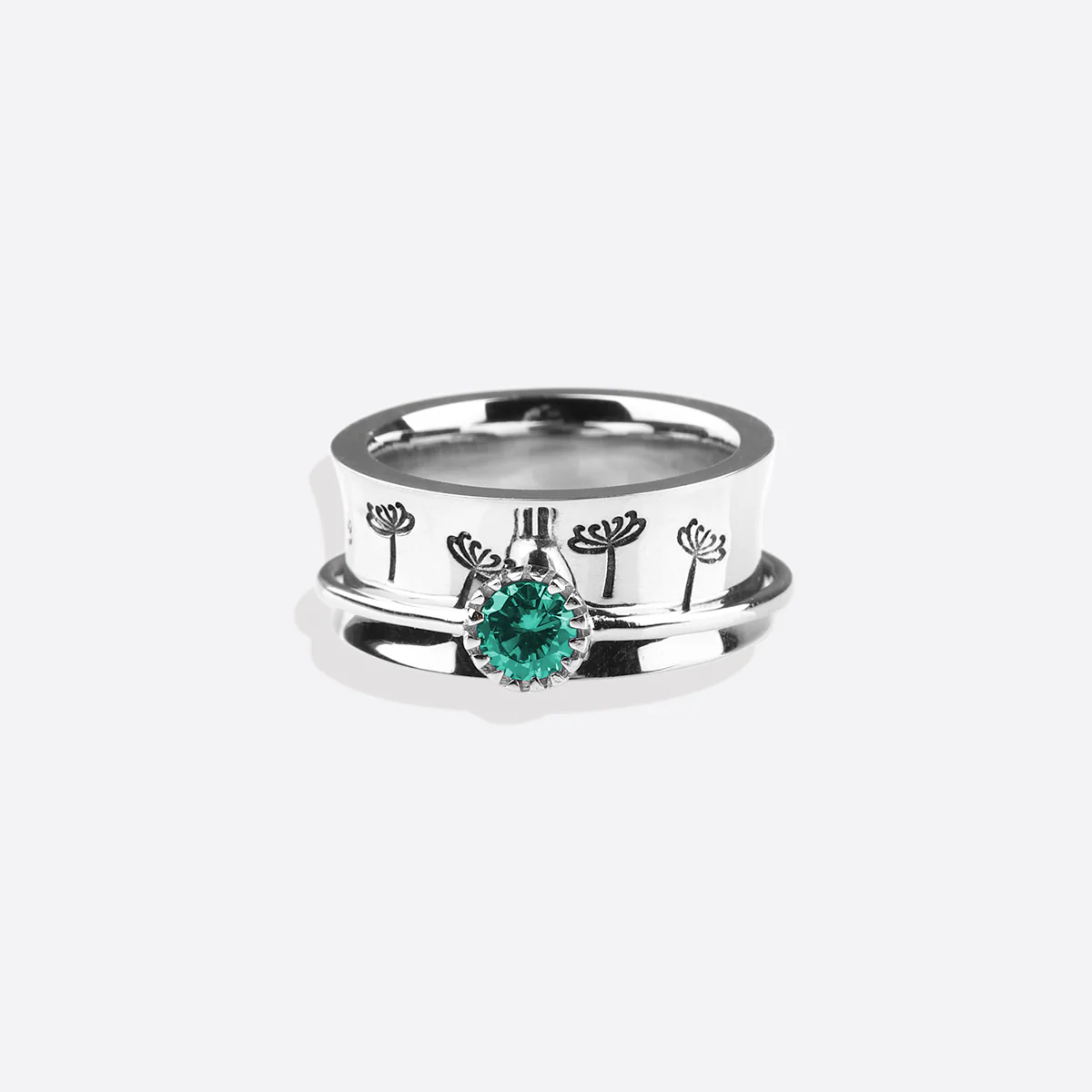 Silver Dandelion Birthstone Spinning Fidget Ring