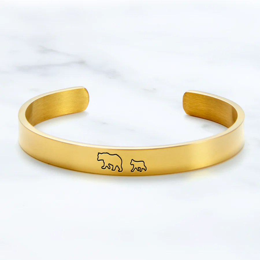 Mama Bear & Her Baby Bears Engraved Cuff Bracelet