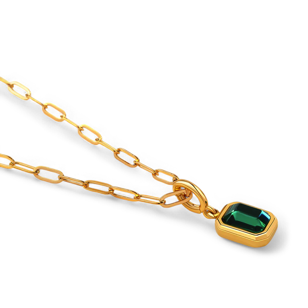 Baguette Birthstone Charm Necklace