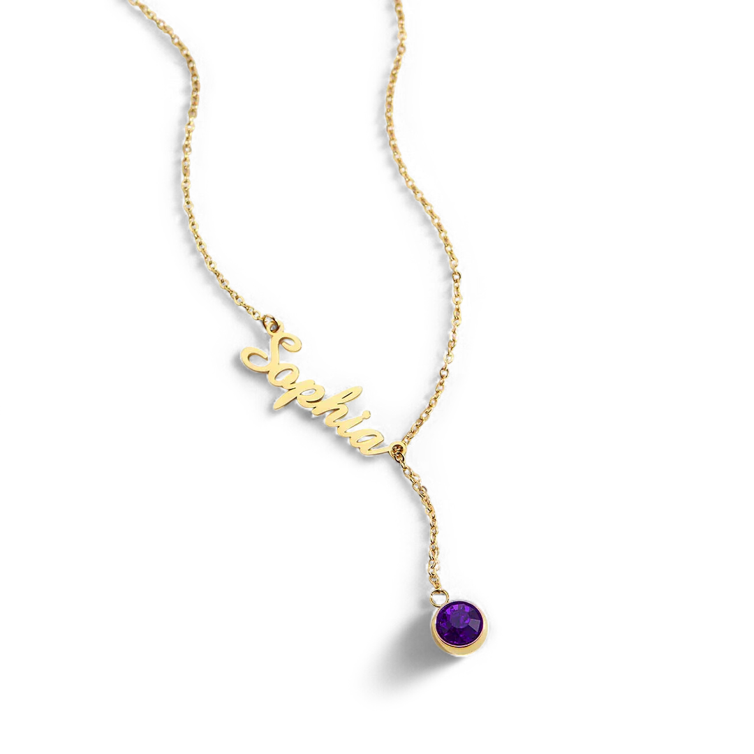 Birthstone Lariat Name Necklace