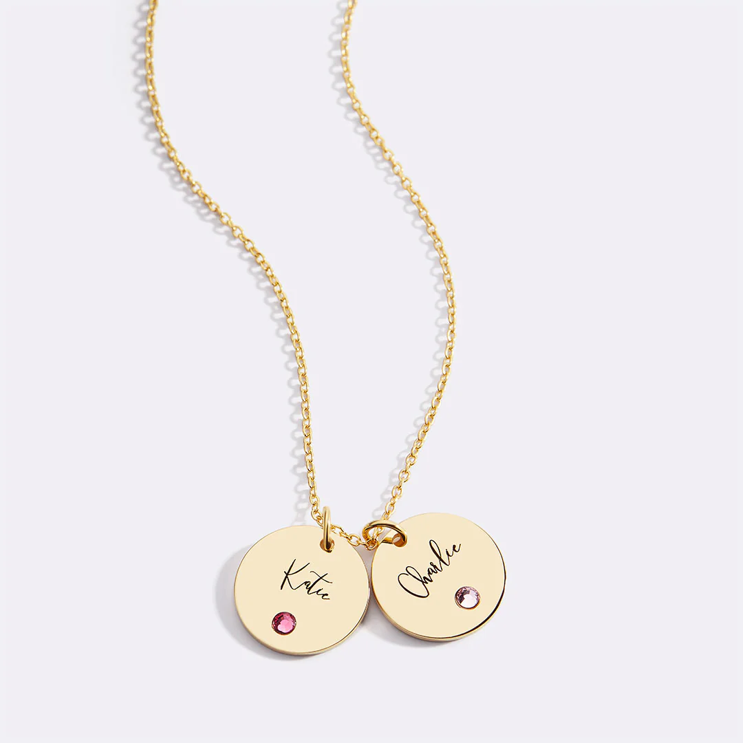 Birthstone Disc Name Necklace