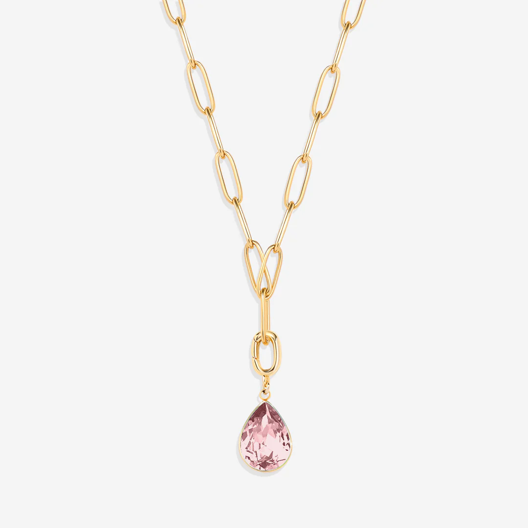 Mint Paperclip Necklace & Teardrop Birthstone Charm