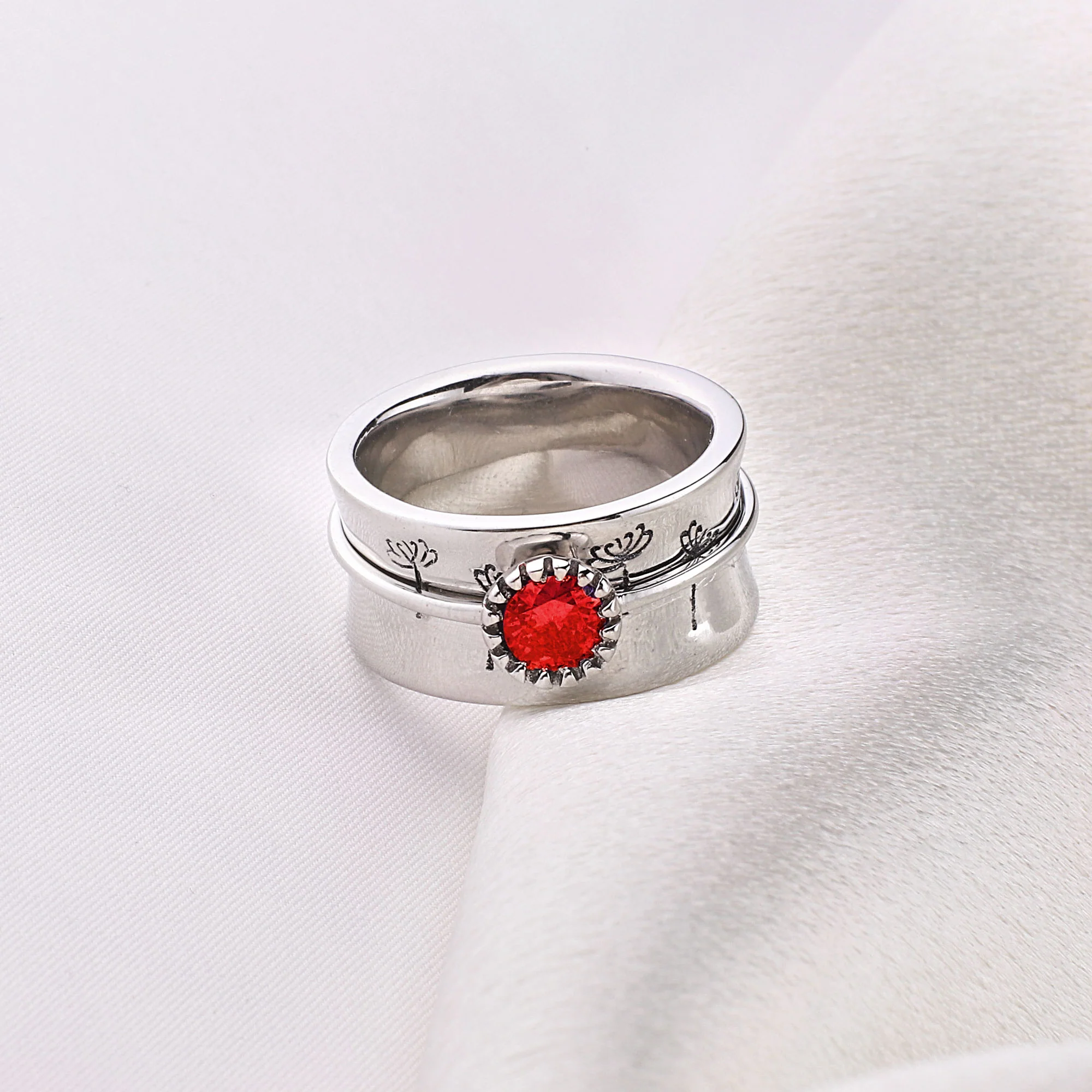 Silver Dandelion Birthstone Spinning Fidget Ring