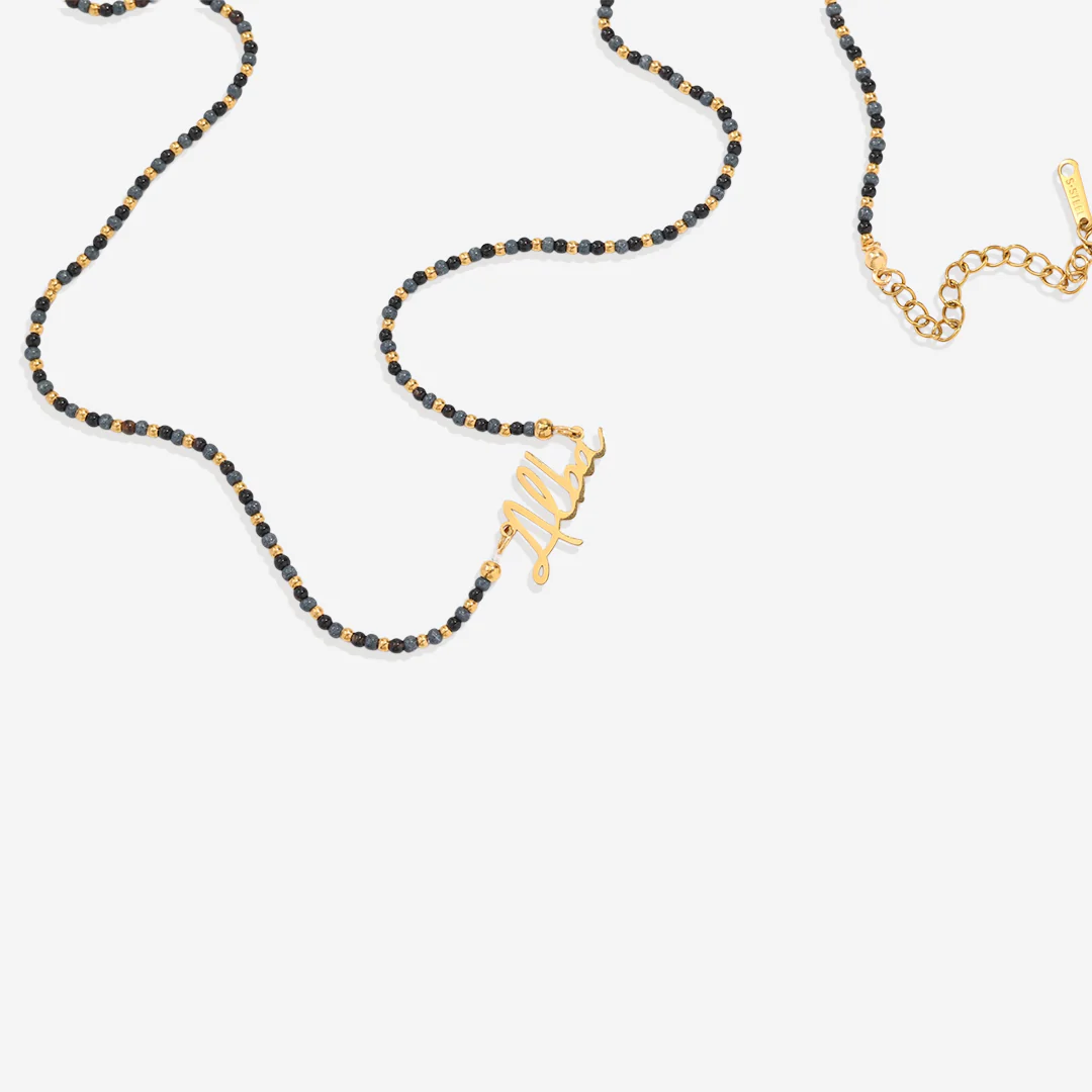 Onyx Beaded Fairy Name Necklace