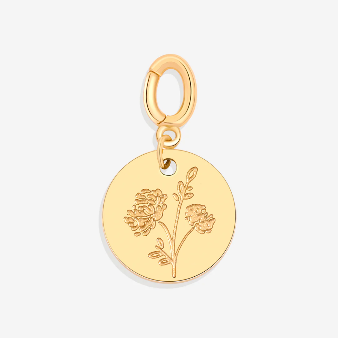 Engraved Birth Flower Disc Charm