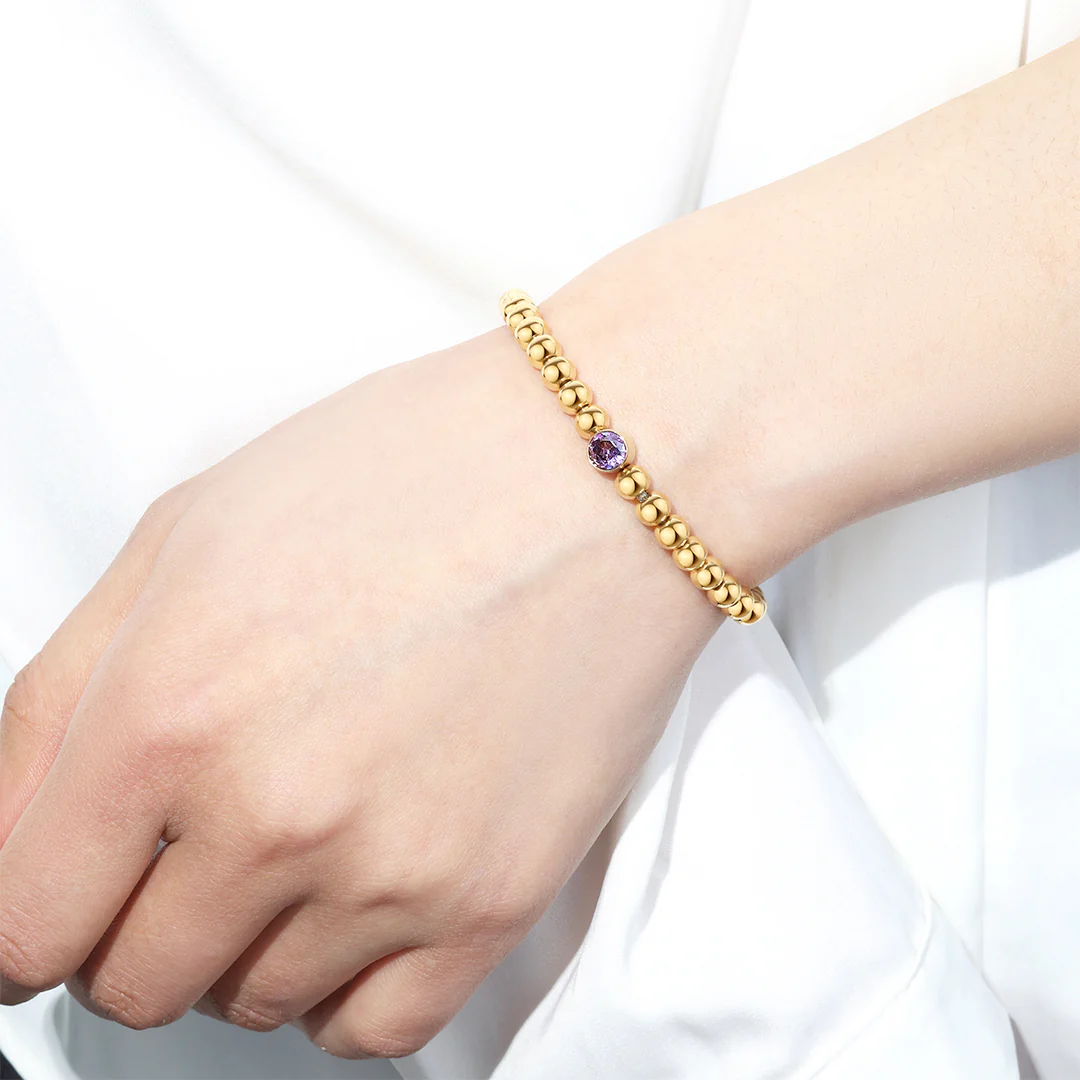Gold Beaded Bubble Birthstone Bracelet
