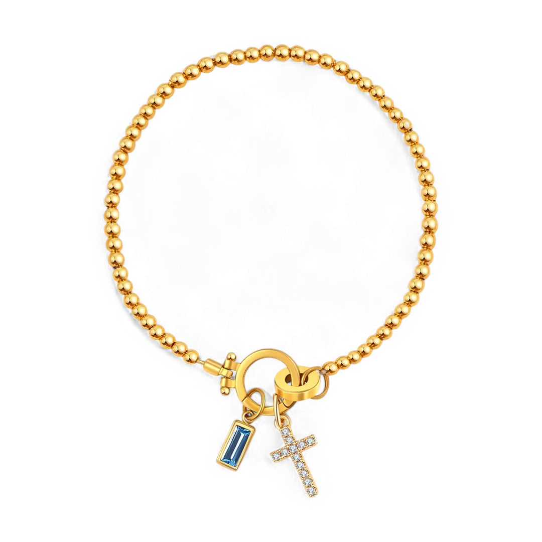 Cross Charm Birthstone Bracelet