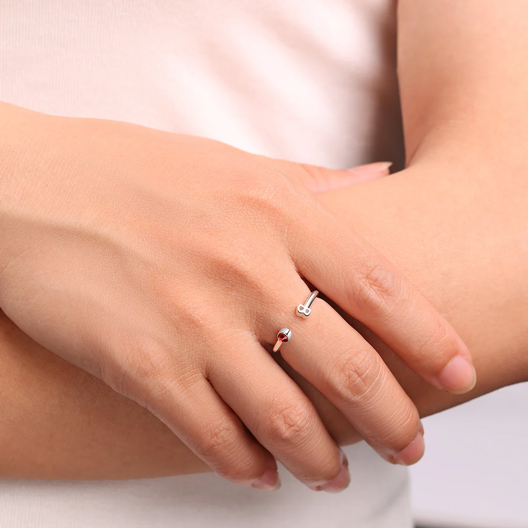 Dainty Birthstone Initial Ring