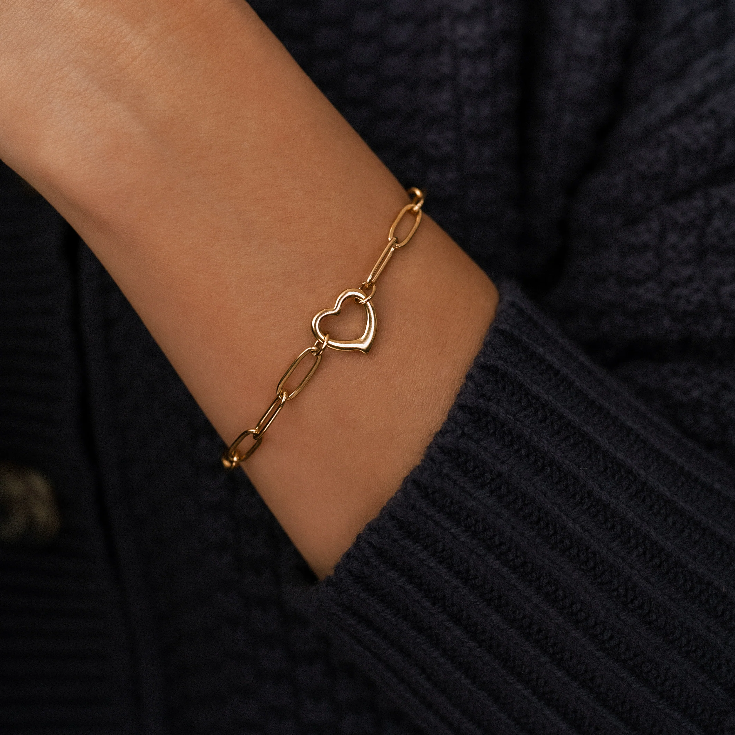 Open Heart Paperclip Chain Bracelet