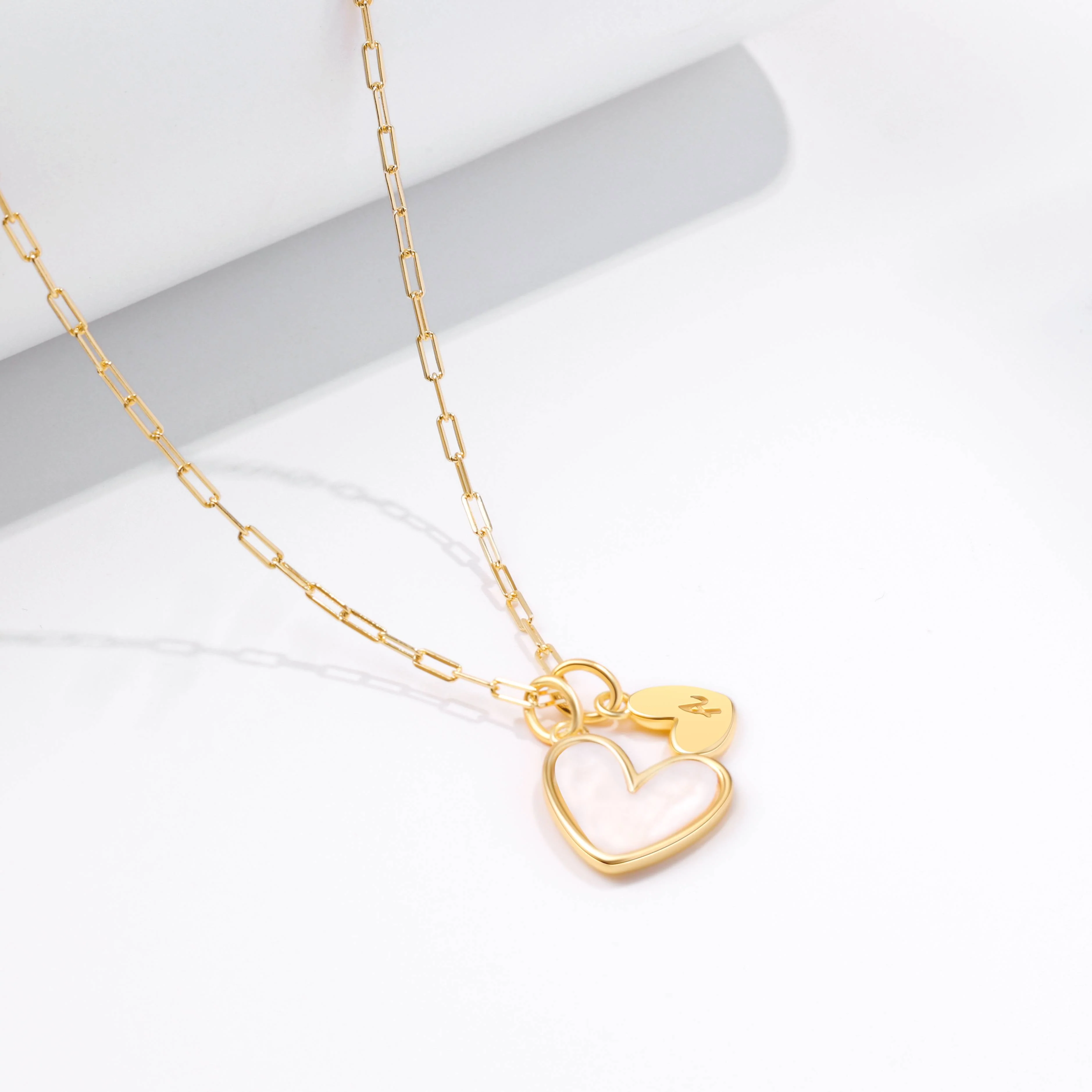 Mother Of Pearl Heart Initial Necklace