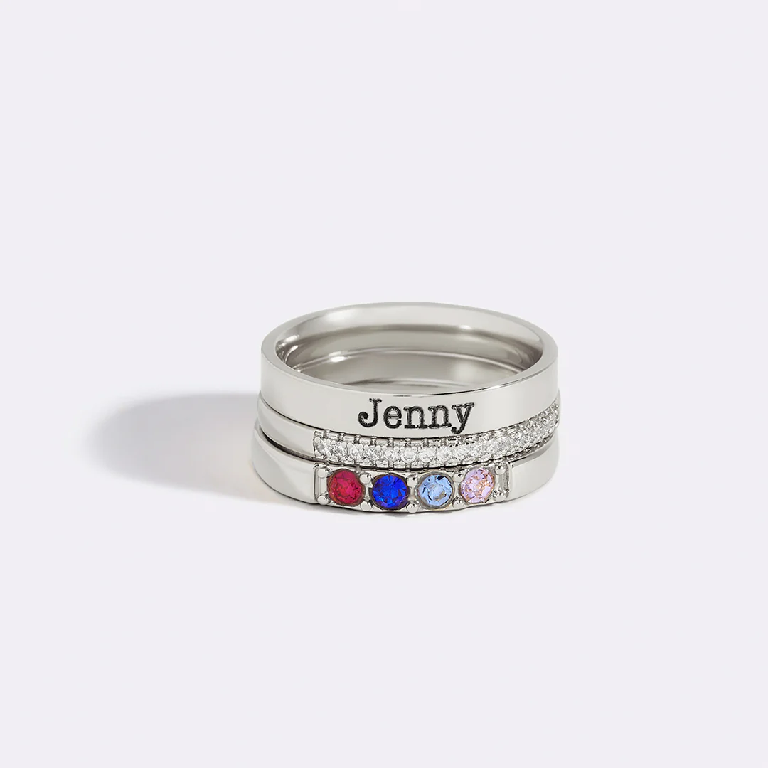 Personalized Name Birthstones Stacking Rings