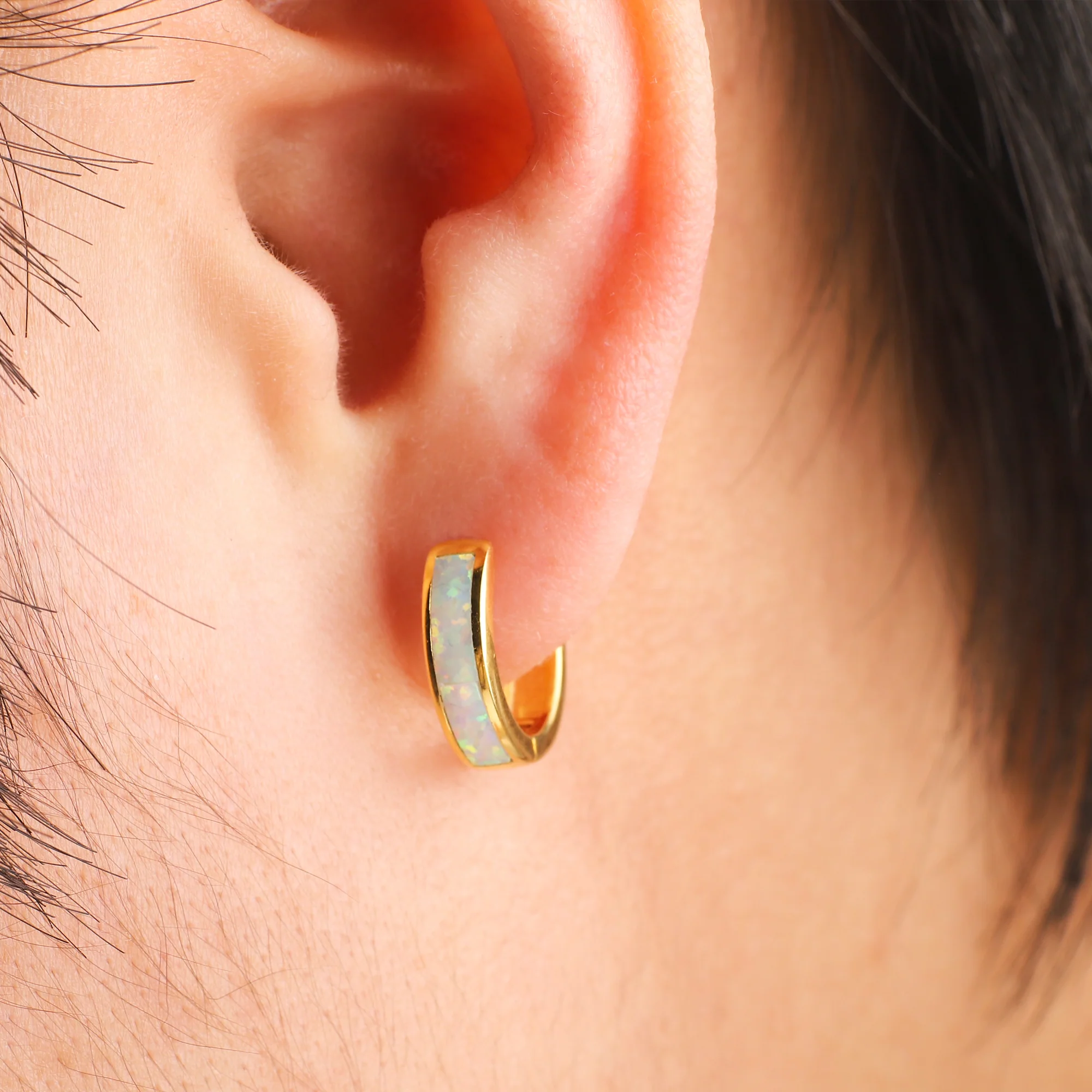 Opal Inlay Huggie Hoop Earrings