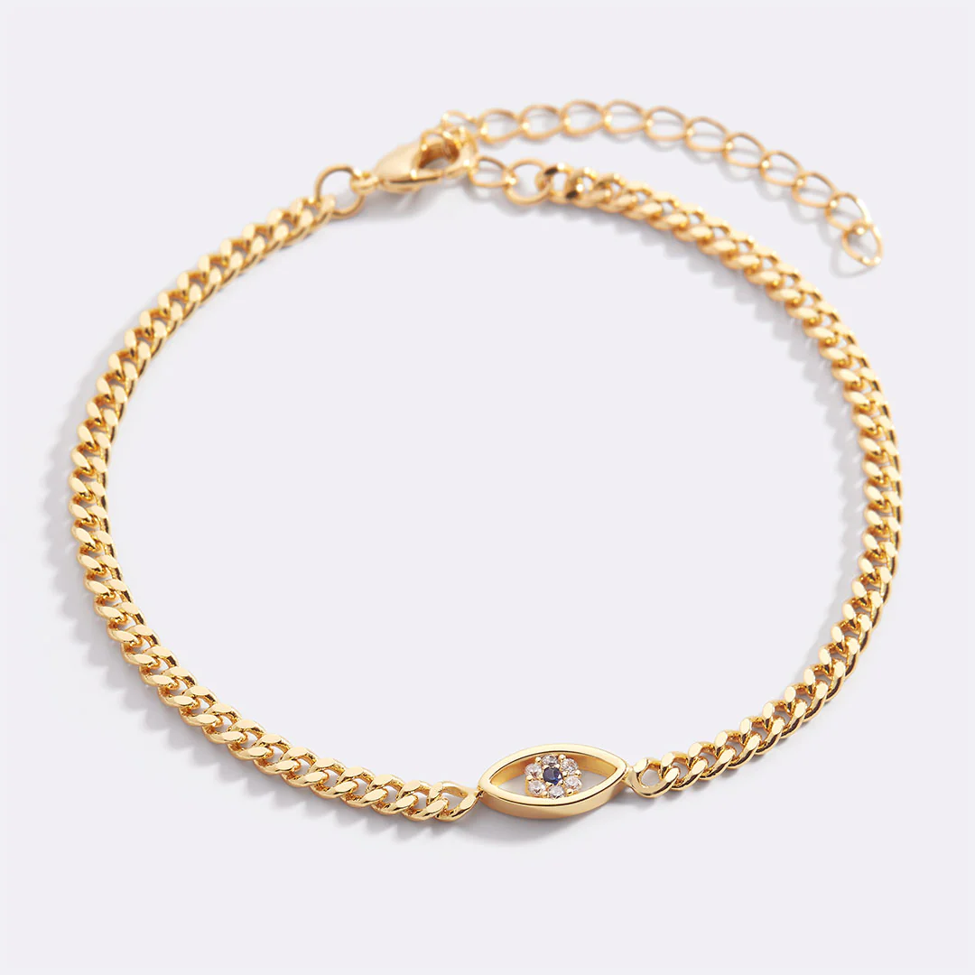 Dainty Cuban Link Chain Evil Eye Bracelet