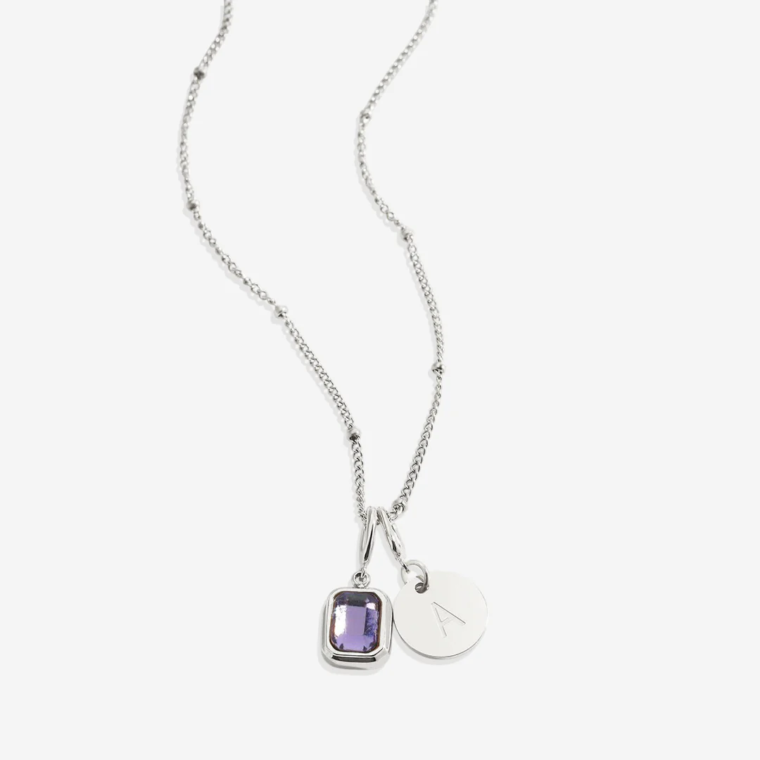 Baguette Birthstone & Initial Necklace