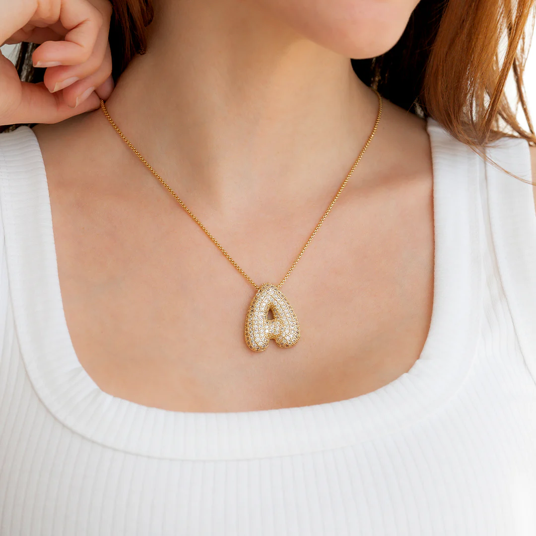 Pave Bubble Initial Necklace