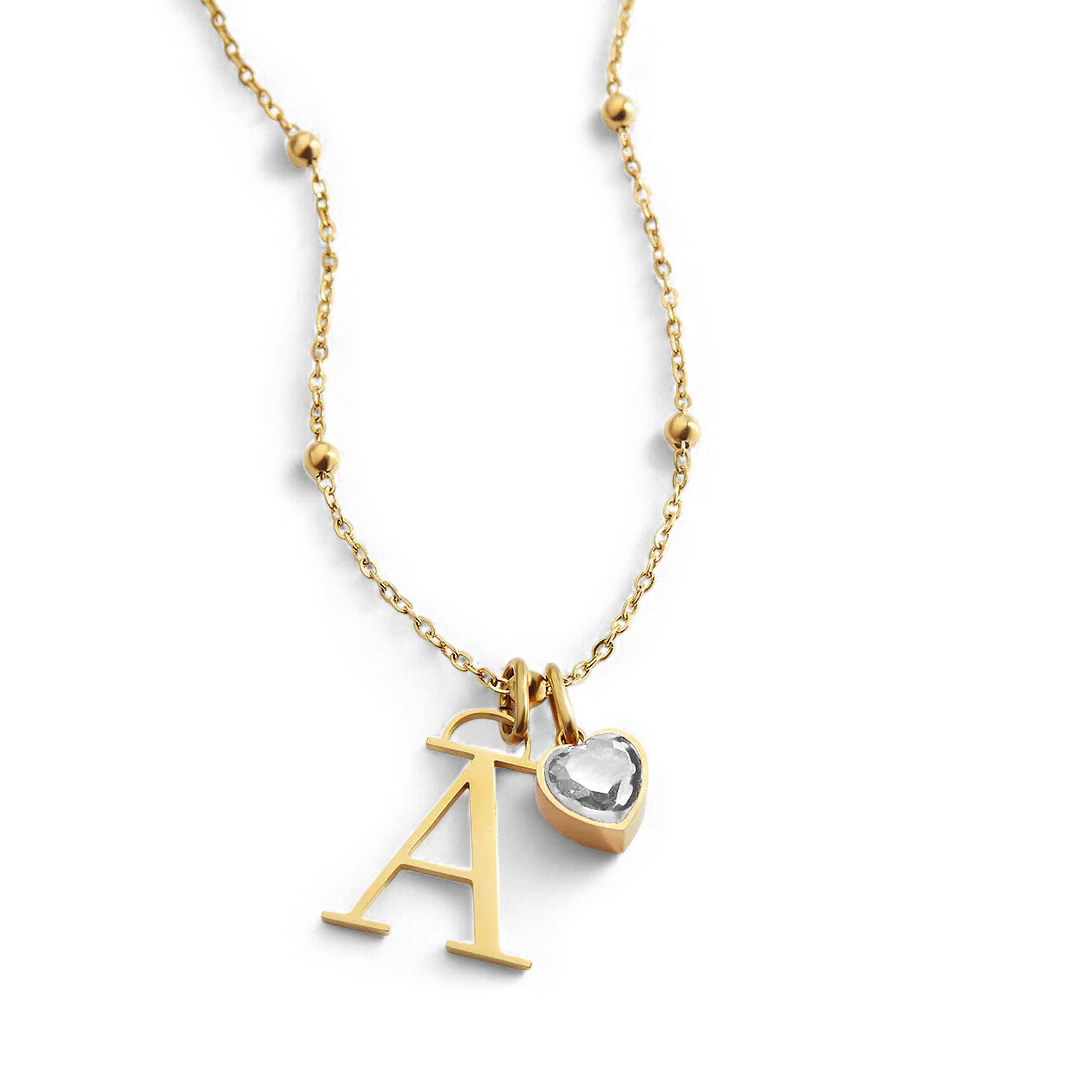 Droplet Birthstone & Initial Necklace